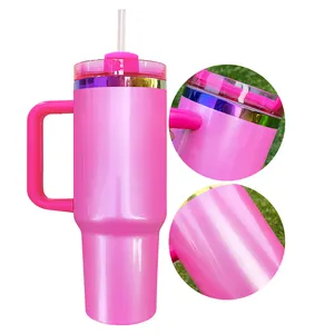 USA warehouse Valentine's Day H2.0 40oz pink glitter quencher tumbler outdoor travel water bottle with straw for sublimations