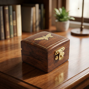Customized Square Wooden <b>Keepsake</b> Urn <b>Box</b> with Brass Bird Inlay Lockable <b>Memory</b> Jar for Ashes Tabletop Vase Remembrance Gift - Product Image 2