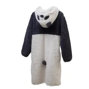 Panda Patroon Lage Moq Huidvriendelijke Cartoon Badjas Wearable Deken Sweatshirt Hoodie Deken