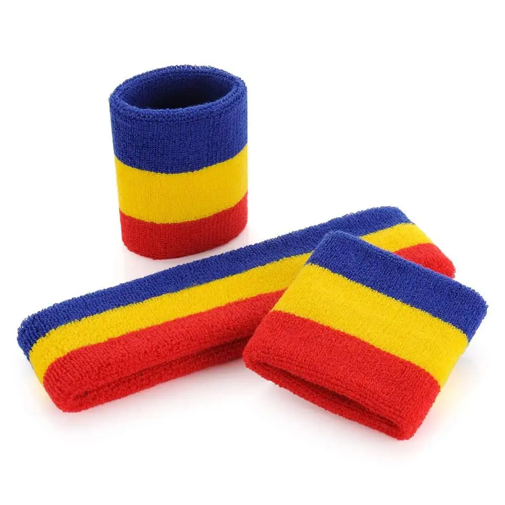 wholesale bulk customized sweatband sports basketball wrist band striped soft bright color headband