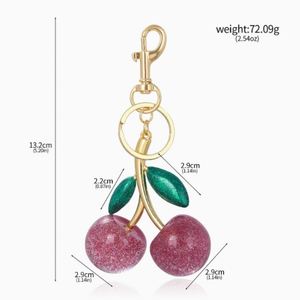 Fashion 3D Red Cherry <b>Key</b> Chain Resin Crystal Flash Cherry Keychain <b>Key</b> <b>Ring</b> Women Bag Accessories Gift - Product Image 3