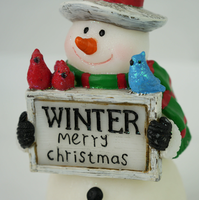 Lampe de table LED en résine en forme de bonhomme de neige, décoration de Noël, ornement de Noël avec oiseaux pour la décoration intérieure de la maison et du bureau, décoration de fête