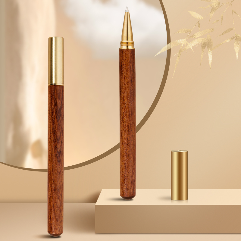 Wooden Case Pen with Turned Open