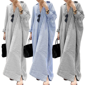 <span class=keywords><strong>Robe</strong></span> Chemise d'Été Grande Taille pour Femme, Coupe Ample Maxi Rayée en Coton et <span class=keywords><strong>Lin</strong></span>, Décontractée, Respirante, Infroissable, Vente Chaude, ODM - Product Image 2