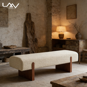 Banc de fin de lit moderne et simple, rembourré blanc, pour chambre d'hôtel, villa, salon, avec structure en bois et revêtement en tissu, meuble de loisirs - Product Image 1