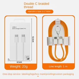 New Orange Nylon Bện 3ft 60W Pd Loại C Để Loại C Cổng USB Phổ Nhanh Chóng Sạc Cáp Dữ Liệu Cho <span class=keywords><strong>iPhone</strong></span> 17 14 15 16 Pro Max - Product Image 2