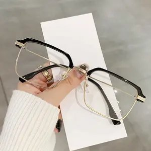 2024安い男性アンチブルーライトスモールスクエアブラックフレーム眼鏡メガネロゴ女性ファッションコンピューター読書光学眼鏡
