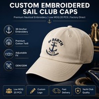 Gorra de Béisbol Personalizada con Bordado de Club Náutico, Logotipo de Ancla, Letras, 6 Paneles, Sarga de Algodón, Visera Curva, MOQ Bajo 20PCS, OEM Náutico para Yates