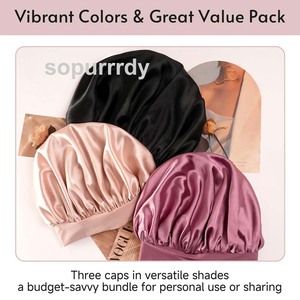 <span class=keywords><strong>Gorro</strong></span> de satén con banda elástica para mujer con logotipo personalizado, banda rizada de lujo, <span class=keywords><strong>gorro</strong></span> de <span class=keywords><strong>ducha</strong></span> ajustable de doble capa para el cuidado del cabello, <span class=keywords><strong>gorro</strong></span> de dormir sólido - Product Image 5