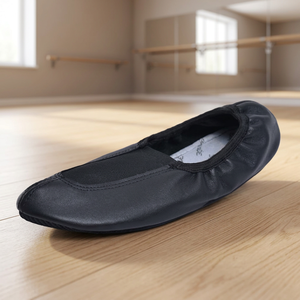 Chaussons de danse souples noirs Baifa Dancin unisexes en cuir de vachette avec sangles croisées élastiques, chaussures de danse plates en cuir de haute qualité, faible MOQ, OEM - Product Image 2
