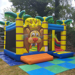 Château gonflable multi-jeux avec toboggan, thème jungle lion, pour enfants, usage commercial. - Product Image 5