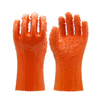 Gants de travail en PVC antidérapants orange pour nettoyer le poisson, huile trempée et résistant à l'usure pour l'industrie en plein air et la protection de sécurité à usage général