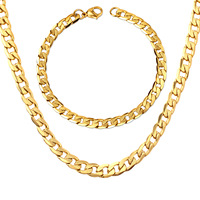 Bijoux Hip Hop tendance, collier plaqué or 18 carats, bracelets, chaîne à maillons cubains, ensemble de bijoux en acier inoxydable pour hommes