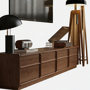 Meuble TV de luxe en bois massif, style Mid-Century Modern, avec rangement pour salon, finition noyer, meuble sur pied pour appartements, marque OEM - Product Image 3