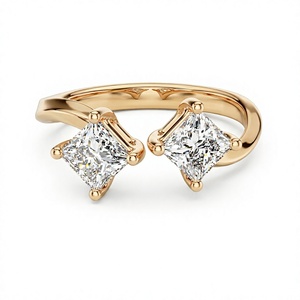 Elegante Anillo de Diamantes Cultivados en Laboratorio con Corte Princesa, Chapado en Oro de 18K y 14K, Estilo Clásico Toi Et Moi para Mujer, Anillo de Compromiso CVD - Product Image 3