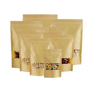 Sacs en papier kraft Doypack avec fenêtre, personnalisables avec votre logo, plusieurs tailles, vente en gros, pour pack promotionnel - Product Image 1