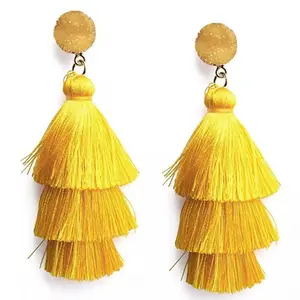 Top Selling Exquisite handicraft three layer creative polyester cotton earrings case decorative tassel