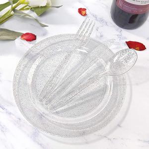 Ensemble de vaisselle en plastique pailleté argent/or/or rose assiette à dessert + assiette à dîner + couverts + tasse + serviette - Product Image 5