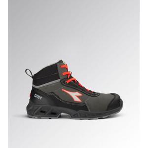 Bottes de sécurité Diadora Shark Stable Impact Leather Mid S3S Fo Sr Sc Esd avec embout en acier, noires et rouge fluorescent - Product Image 1