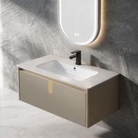 Meuble de salle de bain moderne avec matériau imperméable durable et finition résistante à l'humidité, doté d'un miroir rétroéclairé par LED