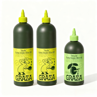 Mini Bouteille de Sauce 100ml 250ml 500ml 750ml 1 Litre, Bouteille de Luxe en Plastique Graza pour Huile d'Olive Extra Vierge avec Bouchons à Vis