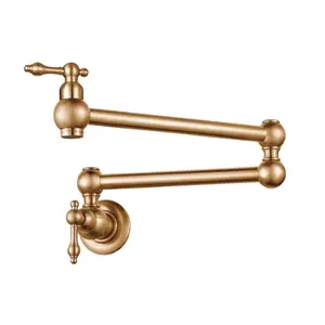 Luxury Brass 2 Functions Wall Mounted Gold-plated Kitchen Pot Filler Faucet Gold Kitchen Faucet