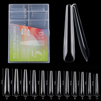 Puntas de Uñas Extra Largas Tipo Ataúd, 120 Piezas/Caja, 5XL, Transparentes, Cuadradas, Tipo Bailarina, de Gel Suave