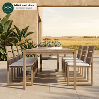 Ensemble de table et de chaises d'extérieur pour hôtel, ensemble de meubles de patio pour villa, chaises de salle à manger de jardin en teck de luxe, meubles d'extérieur modernes