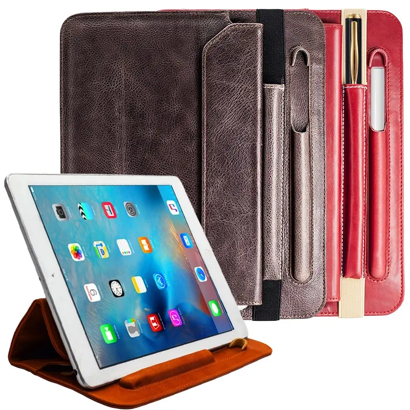 Amazon hot selling Leather Wallet Genuine Leather Tablet Case Bag cover with pen Holder For Ipad Mini 4