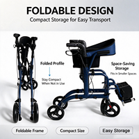 Déambulateur pliant en aluminium avec siège, hauteur réglable, poignée, repose-pieds et sac de transport pour personnes âgées, intérieur/extérieur