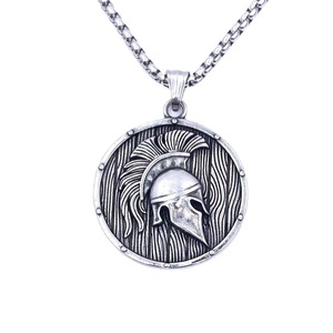 Yunnique – collier avec pendentif guerrier Spartan en acier inoxydable, design de bouclier rond unisexe, style rétro Punk, 216090 - Product Image 2