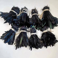 Rollos de Plumas de Gallo Negras de 20-25 cm para Atado de Moscas, Decoraciones de Disfraces para Carnaval y Festivales, Venta al Por Mayor