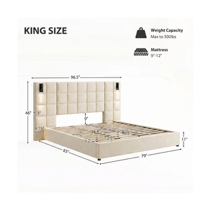Cadre <span class=keywords><strong>de</strong></span> <span class=keywords><strong>lit</strong></span> capitonné <span class=keywords><strong>de</strong></span> luxe avec tête <span class=keywords><strong>de</strong></span> <span class=keywords><strong>lit</strong></span> en <span class=keywords><strong>velours</strong></span> et éclairage LED pour chambre à coucher, décoration haut <span class=keywords><strong>de</strong></span> gamme - Product Image 6