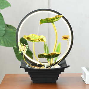 Small Wrought Iron Water Feature With Light Ring Circulating Tabletop <b>Humidifier</b> For Living Room Feng Shui Decor Gift - Product Image 1