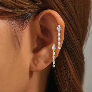<b>Titanium</b> Plated Tassel <b>Chain</b> Ear Cartilage Stud F136 <b>Titanium</b> Alloy Heart Shape Prong Setting Daily Wear Fashion Piercing - Product Image 3