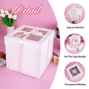 Hộp bánh hình vuông màu trắng cao với cửa sổ <span class=keywords><strong>8</strong></span> 10 12 inch lấy đi hộp cho đám cưới sinh nhật Bánh tráng miệng biểu tượng tùy chỉnh hộp bánh - Product Image 4