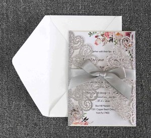 Carte d'invitation en papier découpé au laser avec fenêtre creuse pour invitation de mariage avec enveloppe et carte de vœux - Product Image 3