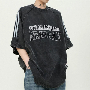 T-shirt sur mesure en coton lourd délavé à l'acide, style streetwear vintage, coupé et cousu, effet délavé au soleil, épaules larges, coupé et cousu - Product Image 2