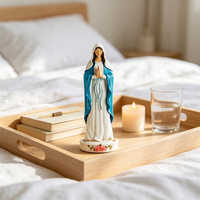 Statue en résine de la Vierge Marie avec mantille bleue et base en rose, décoration religieuse de bureau et cadeau de foi