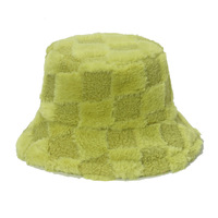 Groothandel Winter Lamsvlees Pluche Vissersmuts Fleece Geruit Dikker Velours Nepbont Geruite Emmer Muts Voor Meisjes Vrouwen