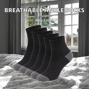 Men's <b>Black</b> <b>Ankle</b> <b>Socks</b> 5 Pack Knitted Low Cut Reinforced Heel Toe for Daily Wear - Product Image 2