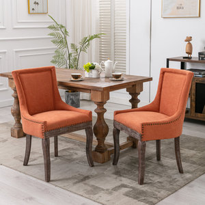 Sedia da pranzo Ultra Side con tessuto ispessito, chiodi in bronzo e gambe in legno massello, set da 2 - Product Image 1