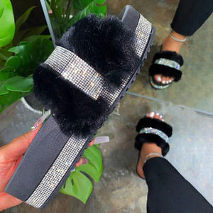 Zapatos de piel sintética para <span class=keywords><strong>mujer</strong></span>, plataforma con <span class=keywords><strong>sandalias</strong></span> de diamantes de imitación, felpa, <span class=keywords><strong>suela</strong></span> gruesa, ostentosas, para exteriores - Product Image 4