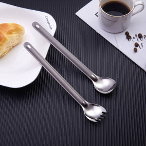 ช้อนส้อม2อิน1ช้อนอุปกรณ์สำหรับปิคนิคไทเทเนียมด้ามจับยาวโลโก้ ODM - Product Image 6