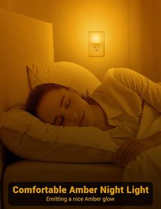 Lámpara Nocturna LED Moderna de 0.3W con Sensor de Luz Anaranjada, Enchufable, Sin Luz Azul, para Niños, para Dormitorio - Product Image 6