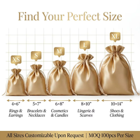 Pochette de rangement pour bijoux en satin doux de luxe, avec logo personnalisé, cordon de serrage, sac anti-poussière portable, petit sac en satin pour décoration de cadeaux quotidiens