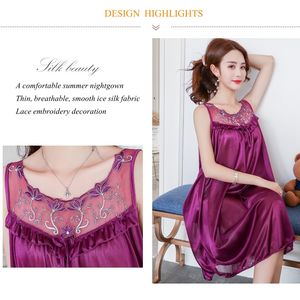Nuevas mujeres encaje Patchwork ropa de dormir fina seda de hielo transpirable verano camisón sólido señora elegante vestido de <span class=keywords><strong>noche</strong></span> - Product Image 4