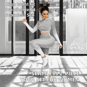 Conjunto de Yoga de 2 Piezas para Mujer, Transpirable, Sin Costuras, con Orificio para el Pulgar, Top Corto de Manga Larga, Leggings de Cintura Alta, Ropa Deportiva para Gimnasio - Product Image 2