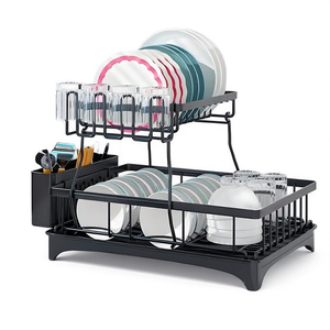 Égouttoir à vaisselle 2 niveaux en acier inoxydable, support de rangement pour ustensiles de cuisine, design minimaliste - Product Image 1