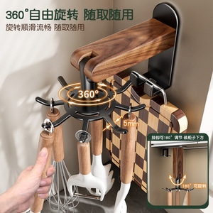 Estante de cocina de madera de nogal para montar en la pared con soporte giratorio para espátulas y almacenamiento para tablas de cortar para un espacio de cocina organizado. - Product Image 2